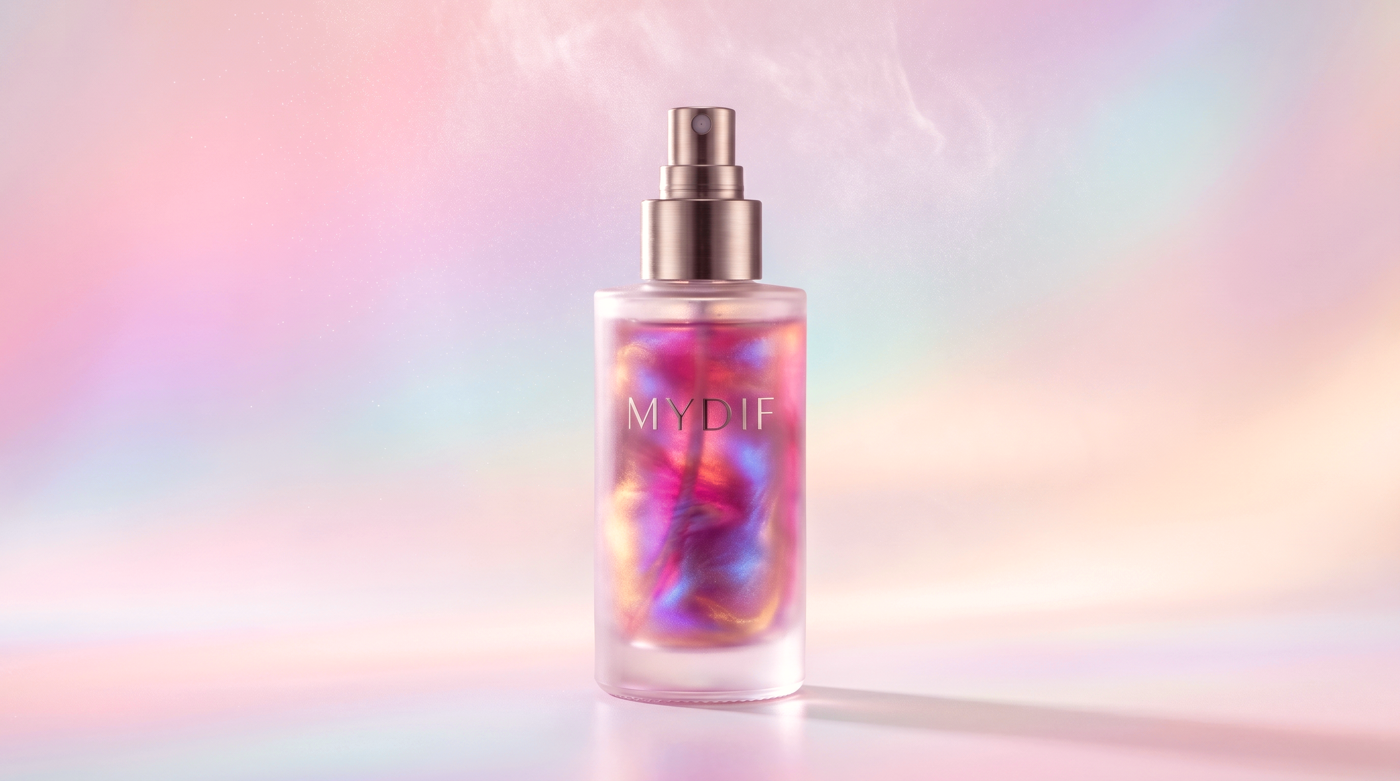 La brume MYDIF Apaise, flacon spray sur fond rose poudré